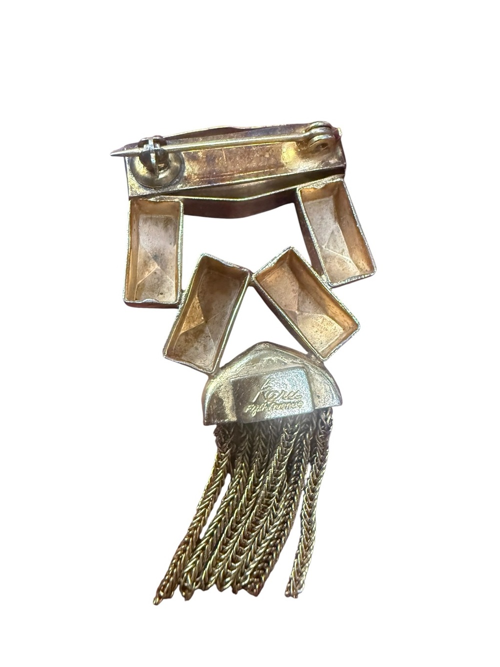 Vintage Karu Fifth Avenue Gold Tone Modernist Geometric Tassel Brooch - Picture 6 of 6